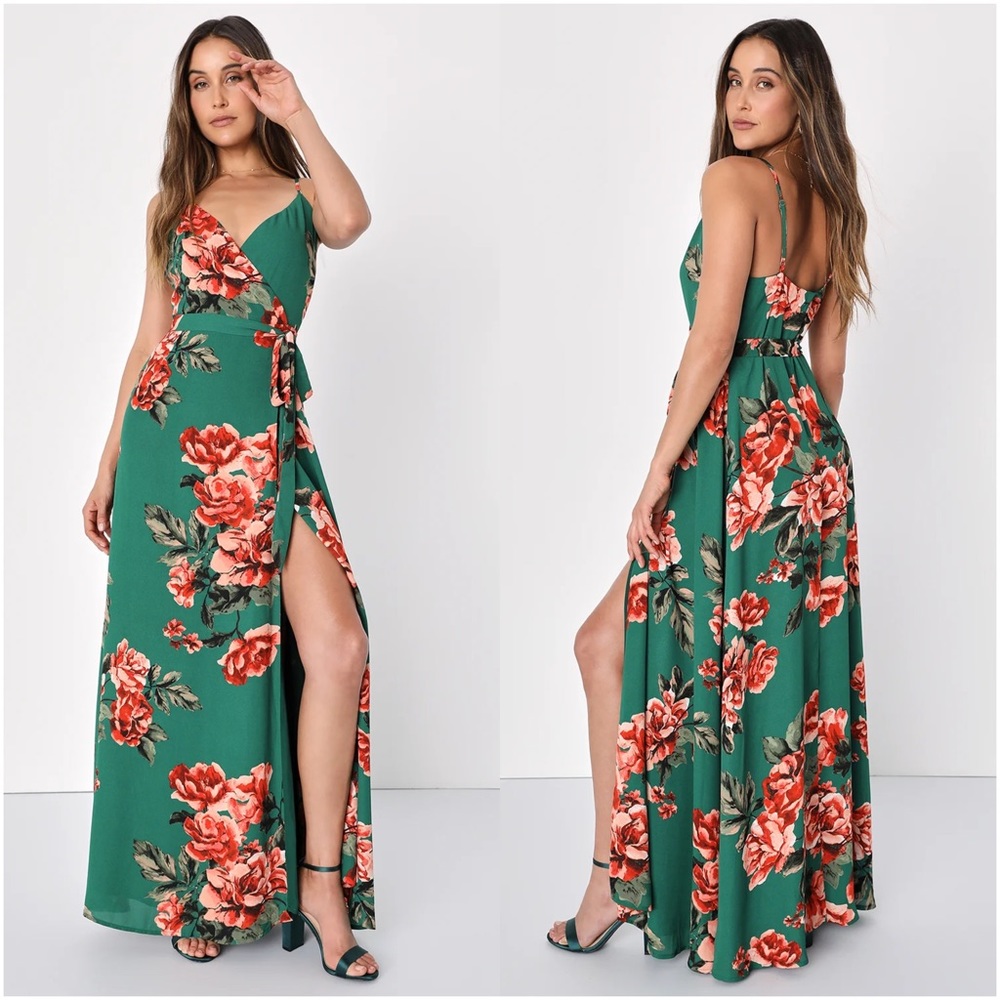 Lulu's Green Floral Maxi Dress